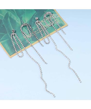 Luxury Rhinestone Tassel Ear Jacket Earrings | Silver Crystal Chain Vintage Jewelry for Women & Girls - Buy Online on GoSupps.com