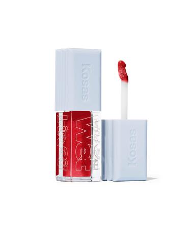 Kosas Wet Lip Oil Gloss - Hydrating Lip Plumping Treatment with Hyaluronic Acid & Peptides  (Jaws) Red Jaws
