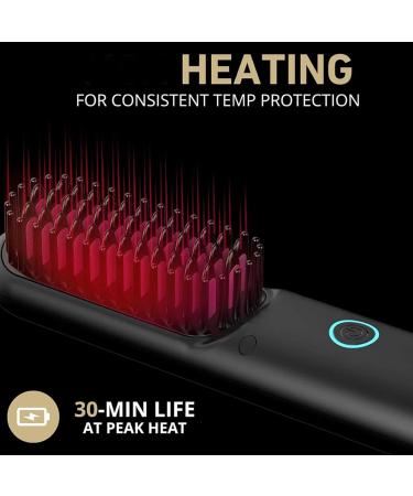 Hair Straightener Brush & Comb - Nano Heating for All Hair Types - Double Anion Technology - Mini Ionic Hot Straightening Tool (Black 2-PC - Buy Online on GoSupps.com