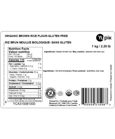 Yupik Organic Brown Rice Flour 1 kg Gluten-Free Non-GMO Vegan Kosher Finely Milled Powder from Whole Grain Brown Rice Neutral Flavor Source of Fiber & Protein Ideal for Baking & Cooking - Buy Online on GoSupps.com