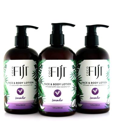 Coco Fiji Face & Body Lotion Infused With Coconut Oil | Lotion for Dry Skin | Moisturizer Face Cream & Massage Lotion for Women & Men | Lavender 12 oz Pack of 3 Lavender 12 Fl Oz (Pack of 3)
