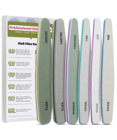 Professional Nail File Set Double Sided Grit 100/150/180/220/240/280/1000/4000 Buffer Emery Board Manicure Tools for Nail Grooming and Styling  Acrylic Gel Nail Buffer File Block Nail Polisher 6 Pcs