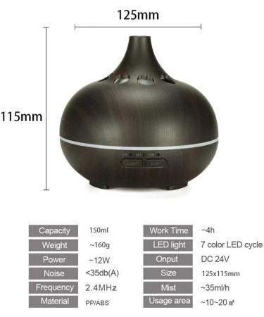 Essential Oil Diffuser 150ml - Wood Grain Cool Mist Humidifier for Aromatherapy 7 Color LED Lights Auto-Off - Perfect for Yoga Spa & Bedroom - Buy Online on GoSupps.com