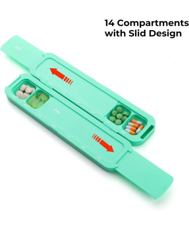 Weekly Pill Organizer 2x Daily - 7 Day AM PM Medicine Case with 14 Compartments for Medications & Supplements (Green) | International Shipping - Buy Online on GoSupps.com