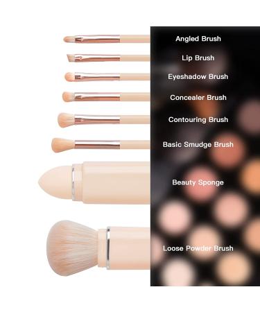 8-in-1 Retractable Makeup Brush Set | Travel Size Loose Powder, Angled, Eyeshadow, Beauty Sponge, Foundation & Lip Brushes | Portable Pink Set - Buy Online on GoSupps.com