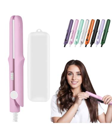 Omaky Upgraded 2-in-1 Mini Curling Wand Flat Iron Hair Straightener Long-Lasting Portable Travel Curling Wand for Women Girls Short Hair All Hair Types(Pink)