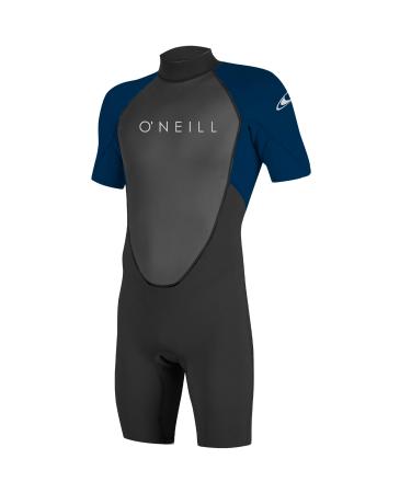 O'Neill Men's Reactor-2 2mm Back Zip Short Sleeve Spring Wetsuit, Black/Abyss, Large