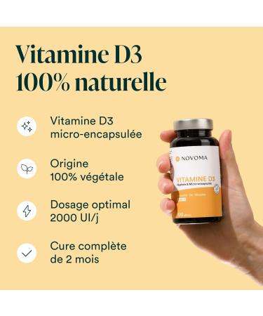NOVOMA Vitamin D3 2000 IU/d Natural Vitamin D Micro-Encapsulated - High Absorption Immune System Bone & Muscle Health 2 Month Cure 120 Capsules Made in France - Buy Online on GoSupps.com