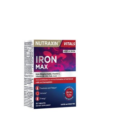Nutraxin Iron Max 17mg 30 Tablets with Iron Vitamin C B6 B12 and Folic Acid