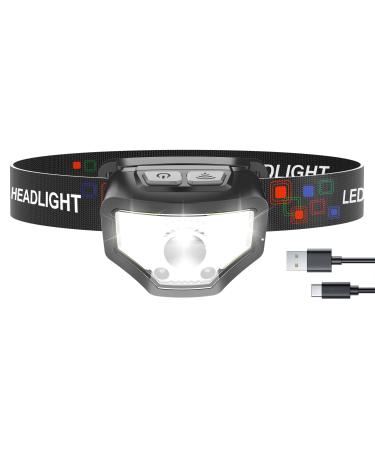 Curtsod Headlamp Rechargeable, 1200 Lumen Super Bright with White Red LED Head Lamp Flashlight, 12 Modes, Motion Sensor, Waterproof, Outdoor Fishing Camping Running Cycling Headlight 1-PACK