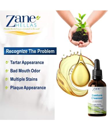 Zane Hellas Denture Cleaner with Oregano Oil Power - Remove Plaque, Tartar, Stains, and Bad Odor - 100% Herbal Solution for Dentures, Retainers, Braces, Mouth Guards - 1 fl.oz - Buy Online on GoSupps.com