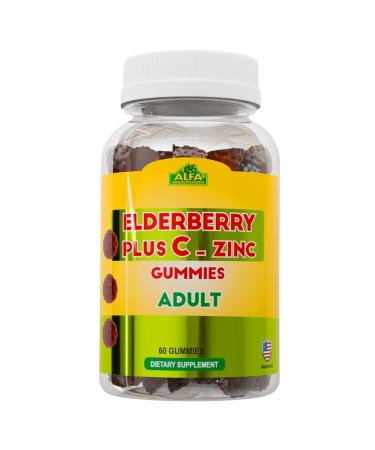 ALFA VITAMINS Elderberry + Vitamin C & Zinc Gummies Promotes Healthy Immunity - Supports Brain Function - Antioxidants - 60 Gummies