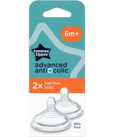 Tommee Tippee Advanced Anti-Colic Baby Bottle Teats Fast Flow 6+ Months Breast-Like for a Natural Latch Anti-colic Valve Soft Silicone Pack of 2 - Buy Online on GoSupps.com