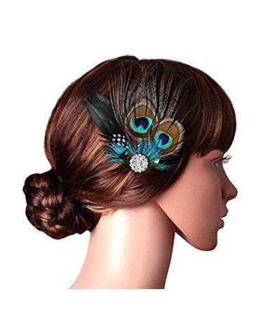Feather Peacock Hair Clip Fascinator Clip Natural Feather Fascinator Barrette with Sparking Rhinestone Hair Fascinators for Wedding Party