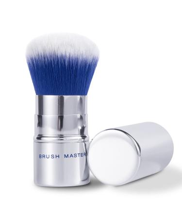 Brush Master Retractable Kabuki Makeup Brush Travel Powder Brush for Foundation Blush Bronzer Concealer Portable Brush w/ Cover Blue