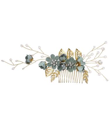 Minkissy eucalyptus bride comb wedding combat for the comb for the bride for the bride for the bride strass-stirrel bridal ridge decorative comb from alloy jewelry Miss hair medium green green
