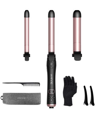 IAMFINE 3 in 1 Automatic Rotating Curling Iron Rotating Auto Hair Wand with Ceramic Coating 3 Interchangeable Heating Barrels(0.75" 1" 1.25") with LCD Display Fast Heat up to 430 F for Curls and Waves