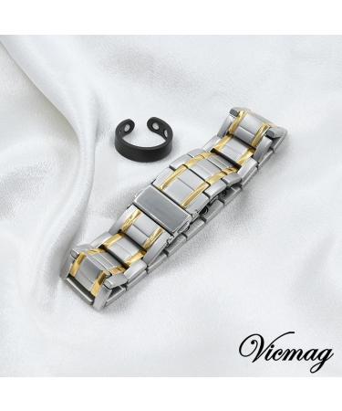 Vicmag Men's Magnetic Therapy Bracelet - Titan Steel for Arthritis Pain Relief | Adjustable Folding Lock | Silver & Gold Options - Buy Online on GoSupps.com