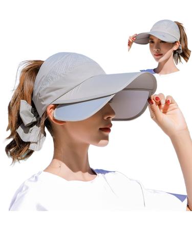 Peicees Wide Brim Visor Hat for Women Golf Visor Cap Sun Protection Hat for Beach Garden Tennis Running Sunshade Hat Gray