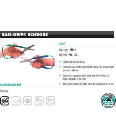 PETA Easi-Grip Scissors - Stainless Steel and Polymer Loop Handle - Self Opening Scissors - Ergonomic Grip to Increase Stability - Ideal for Scissor Skills Development and People with Weak Grip or Poor Hand Strength - 45mm Rounded Blade - Buy Online on GoSupps.com