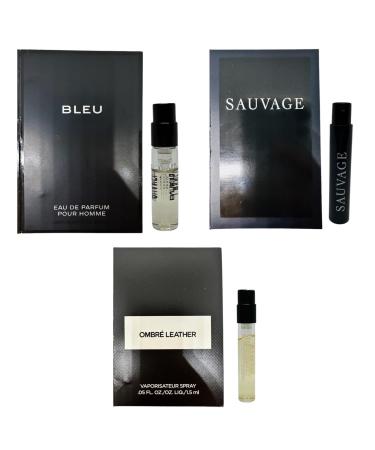 Set 3 Cologne Luxury Travel Size for Men Sample Spray Vial. Sauvage/Bleu/Ombre Leather