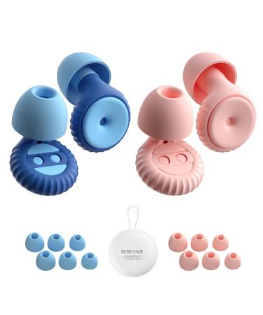 Ear Plugs for Sleeping Made of Ultra-Comfortable Edible Silicone with Passive Noise Reduction Technology for Noise Reduction 35 dB 8 Ear Tips in XS/S/M/L Blue + Pink