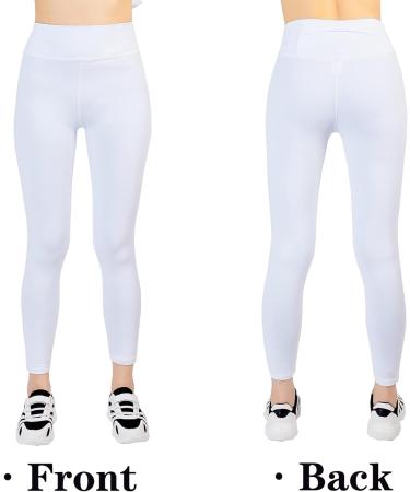 Kiderence Youth Girls Athletic Leggings - White, Size 8-9 with Pocket | Dance, Running, Yoga Pants - 1 Pack - Buy Online on GoSupps.com