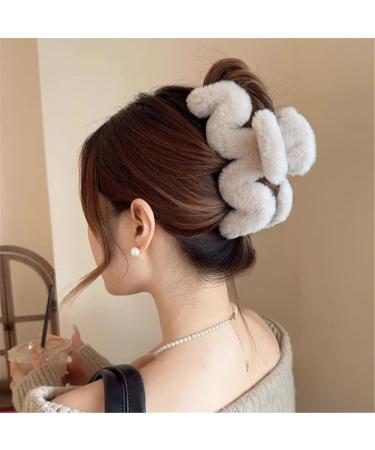 xbiez Wavelike Shape Hair Claw Clip for Women Big Hair Clip Hair Banana Jaw Clamp Plush Hair Grab Female Winter Hair Ornament Coffee color - Buy Online on GoSupps.com