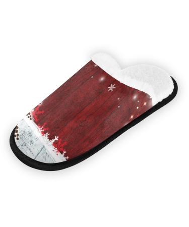 Mnsruu Red Wood Christmas Tree Snowflake House-House Shoes Network-resistant cotton slippers at home hotel spa bedroom travel m for men women