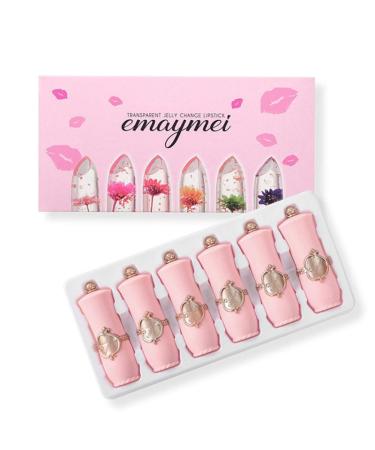 Crystal lipstick clear flower jelly lipstick long-lasting moisturizing temperature color change lip balm for women and girls 6 different colors