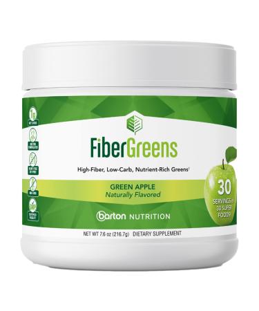 Barton Nutrition Green Apple Fiber Greens - Low-Carb Probiotics for Gut Health - Blood Function Support - Naturally Flavored Probiotic Formula with 30 Superfoods - Protects Heart Health 30 Servings