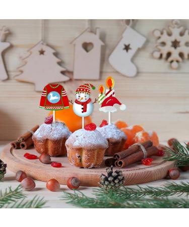 Gadpiparty Birthday Cake Decorations Christmas Cupcake Topper s 24pcs Merry Christmas Snowman Elk Santa Hat Cake Decoration Xmas Fruit Desserts Cocktail Picks Christmas Cake Decorations - Buy Online on GoSupps.com