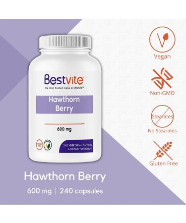 Hawthorn Berry 600mg (240 Vegetarian Capsules) - Vegan, Non-GMO, Gluten-Free - No Stearates, No Fillers - Buy Online on GoSupps.com