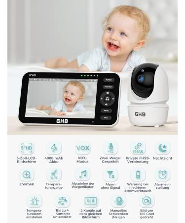 GHB Baby Monitor with Camera - 5 720P HD VOX Mode Two-Way Talk Night Vision & Temperature Display - Model 2023 - International Shipping Available - Buy Online on GoSupps.com