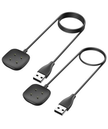 2 Pack Charger Cable for Fitbit Versa 4/ Versa 3/ Fitbit Sense 2/ Sense Fitness Tracker Soft Durable Replacement USB Charging Cable Two Sizes for Choice (3.3ft/1.64ft)