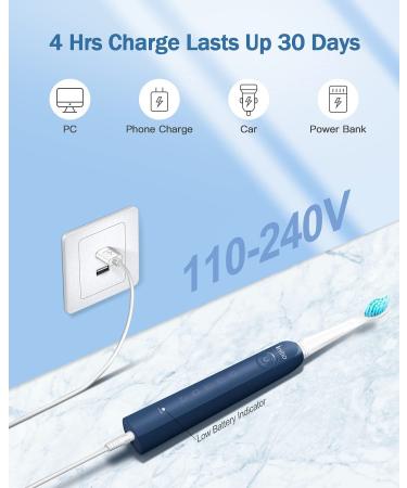 Sonic Electric Toothbrush for Adults - Initio Rechargeable with Smart Timer, 5 Modes, 3 Brush Heads, 40,000 VPM Motor - Whitening Power IT959 (Navy Blue) - Buy Online on GoSupps.com
