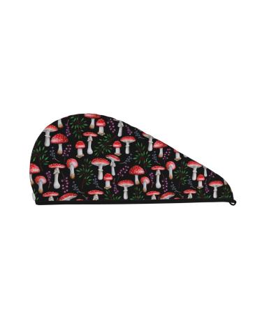 Hair Towel Wrap Hair Drying Towel with Button Towel Turban Head Towel to Dry Hair Quickly (Red Mushrooms)