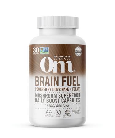 Om Mushroom Superfood Brain Fuel Mushroom Powder Capsules Superfood Supplement, 90 Count, 30 Days, Lion's Mane, Reishi Blend Plus Folate, Mental Clarity, Mushroom Supplement