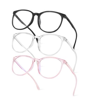 Aomig Blue Light Blasses 3PC Blue light filter glasses gaming reading glasses visual aid optics glasses screen glasses unisex protects the eyes relieve tiredness (black/white/pink)