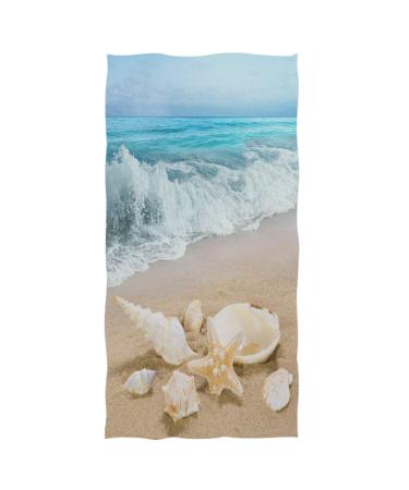 Wamika Beach Seashell Starfish Hand Towels Sea Ocean Wave Summer Bathroom Towel Ultra Soft Absorbent Multipurpose Towels for Hand,Face,Gym,Sports Home Decor, 16x30