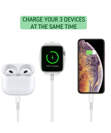 4FT 3 in 1 Fast Charging Cable for iPhone, iWatch, Airpods & iPad - Compatible with Apple Devices - Buy Online on GoSupps.com