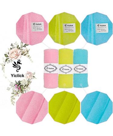 Yiclick Exfoliating Washcloth Towel 3 Pack for Body Exfoliation - Korean Back Scrubber and African Net Sponge Brush - 3 Colors - Buy Online on GoSupps.com