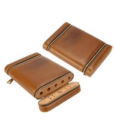 Cigar Box Portable Cedar Wood Cigar Humidifier Leather Case Holds Five Cigars Suitable for Travel/Business Trip