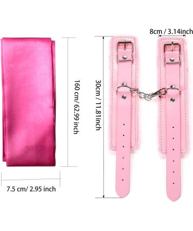 Punk Leather Wrist Handcuffs Satin Blindfold Fluffy Handcuffs Bracelet Handcuffs Prop Cosplay Costume Props Adjustable Chain and Satin Sleeping Mask Eye Mask for Halloween Cosplay (Pink) - Buy Online on GoSupps.com