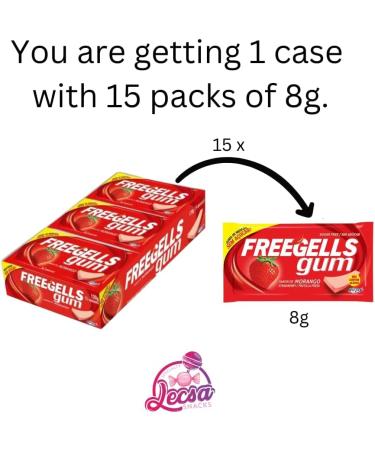 Freegells Chewing Gum - Sugar-Free Chewing Gum - Gluten-Free - Case with 15 Units - Imported by Lecsa Specialty Snacks (120g Strawberry) Strawberry 120g - Buy Online on GoSupps.com