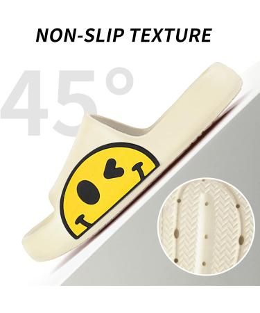 Coundymer Smiley Face Slippers: Cloud Slides for Women/Men - Beige | Girls/Boys Spa Sandals - Buy Online on GoSupps.com