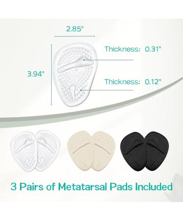 Metatarsal Pads & Ball of Foot Cushions - 3 Pairs Gel Shoe Inserts for Pain Relief & Comfort - International Shipping - Buy Online on GoSupps.com