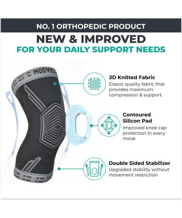 MODVEL Knee Braces for Men & Women - Knee Pain Relief Set | Compression Sleeve for Meniscus Tear, ACL, & Arthritis Pain | Large Size | Black - Buy Online on GoSupps.com