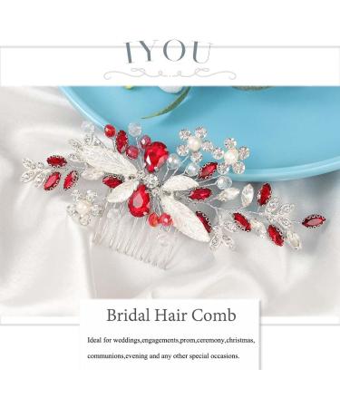 IYOU Bridal Wedding Hair Comb Red Crystal Hair Accessories Rhinestone Flower Headpiece Bride Bridesmaid Hair Pieces for Women - Buy Online on GoSupps.com