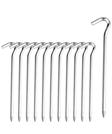 Tent Pegs - Aluminium Tent Stakes Pegs with Hook - 7 Hexagon Rod Stakes Nail Spike Garden Stakes Camping Pegs for Pitching Camping Tent, Canopies Silver